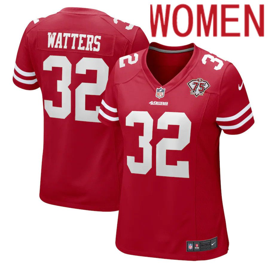 Women San Francisco 49ers #32 Ricky Watters Nike Scarlet 75th Anniversary Game Retired Player NFL Jersey->women nfl jersey->Women Jersey